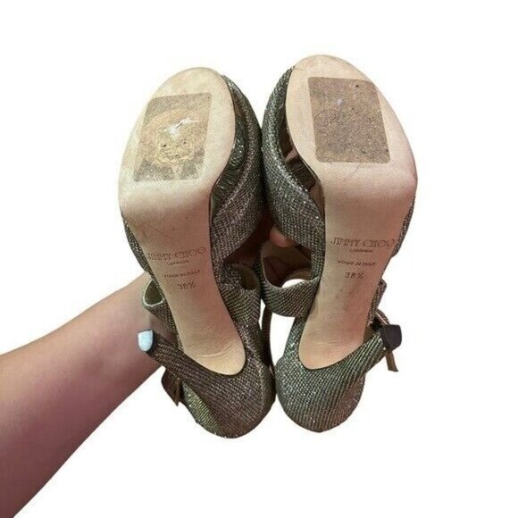 Jimmy Choo Silver Lamé Glitter Kuki Platform Sandals Size 38.5 - Picture 6 of 7